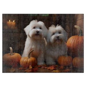 Coton De Tulear Welpe Herbstfreude Kürbis Schneidebrett