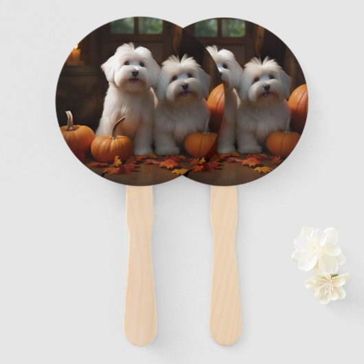 Coton De Tulear Welppy Autumn Delight Pumpkin Fächer (Vorne und Hinten)
