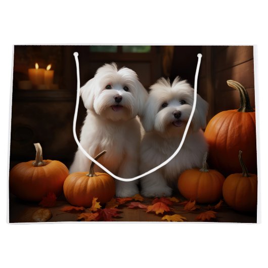 Coton De Tulear Welppy Autumn Delight Pumpkin Große Geschenktüte (Vorderseite)