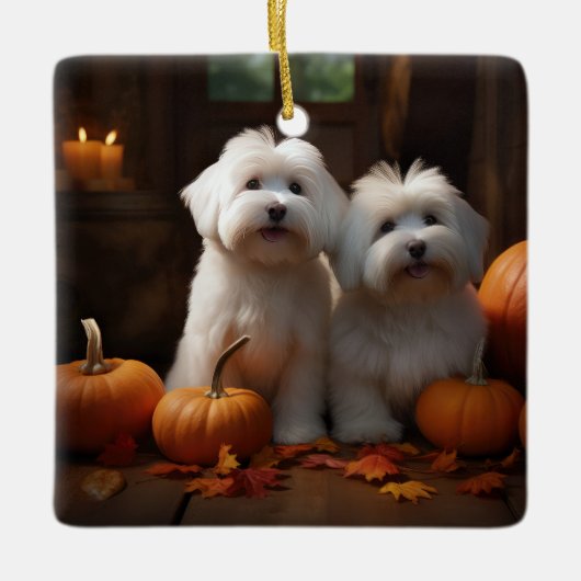 Coton De Tulear Welppy Autumn Delight Pumpkin Keramikornament (Vorderseite)