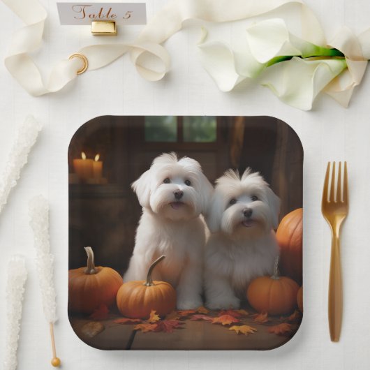 Coton De Tulear Welppy Autumn Delight Pumpkin Pappteller (Hochzeit)