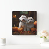 Coton De Tulear Welppy Autumn Delight Pumpkin Quadratische Wanduhr (Zuhause)