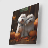 Coton De Tulear Welppy Autumn Delight Pumpkin Quadratische Wanduhr (Winkel)