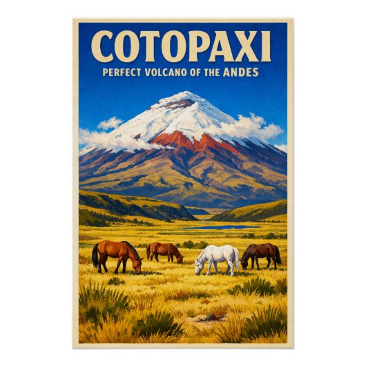 Cotopaxi, Ecuador, im Retro-Stil Poster (Vorderseite)