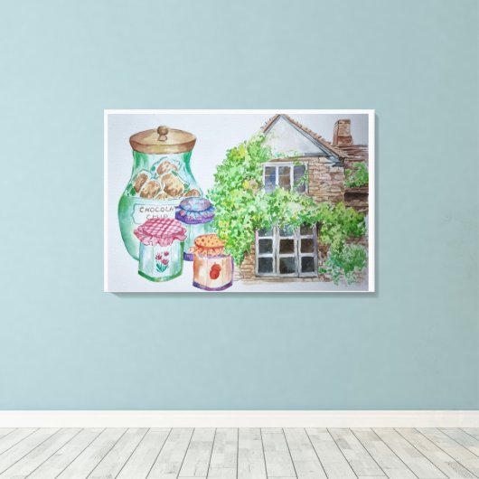 Cotswolds Aquarellmalerei Canvas Print Leinwanddruck (Insitu (Holzboden))