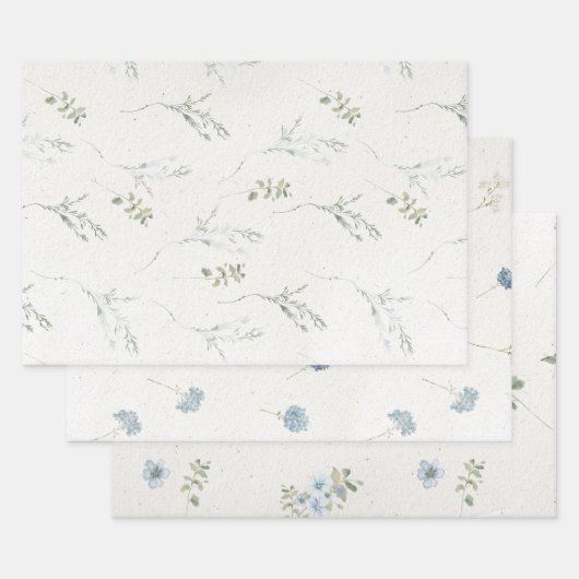 Cotswolds Blue Winter Florals Imitats handgefertig Geschenkpapier Set (Set)