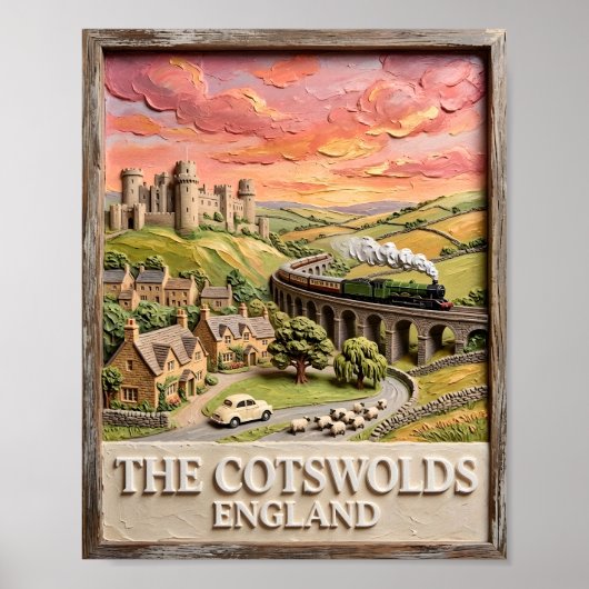 Cotswolds Dampfzug Schloss Landschaft England Poster (Vorne)