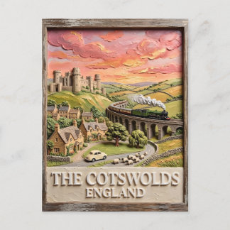 Cotswolds Dampfzug Schloss Landschaft England Postkarte