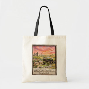 Cotswolds Dampfzug Schloss Landschaft England Tragetasche