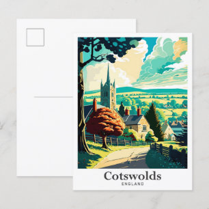 Cotswolds England Art Vintage Travel Illustration Postkarte