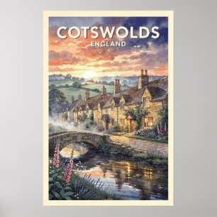 Cotswolds England Vintage Reise Poster