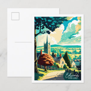 Cotswolds England Vintage-Reiseillustration Postkarte
