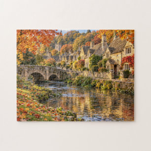 Cotswolds Herbst Flußdorf & Steinbrücke Puzzle