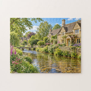Cotswolds Sommer Flußufer Stein Cottages Puzzle