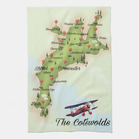 Cotswolds Vintage Karte Geschirrtuch (Vertikal)