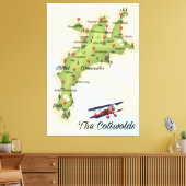 Cotswolds Vintage Karte Leinwanddruck (Insitu (Wohnzimmer))