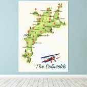 Cotswolds Vintage Karte Leinwanddruck (Insitu (Holzboden))