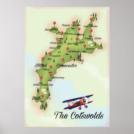 Cotswolds Vintage Karte Poster (Vorne)