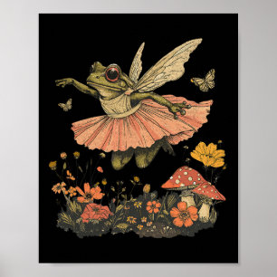 Cottage Aesthetic Vintag Fairy Frog Dancing W Poster