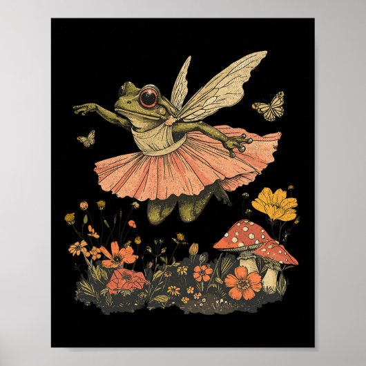 Cottage Aesthetic Vintag Fairy Frog Dancing W Poster (Vorne)