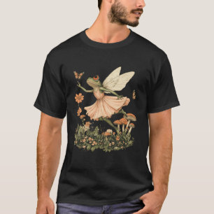 Cottage Aesthetic Vintag Fairy Frog Dancing W T-Shirt