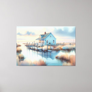 Cottage am Meer bei Sonnenaufgang Marsch Leinwanddruck