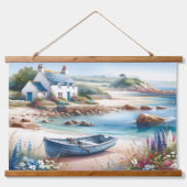 Cottage am Meer mit Ruderboot Wandteppich Mit Holzrahmen (Vorderseite)