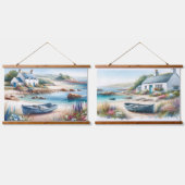 Cottage am Meer mit Ruderboot Wandteppich Mit Holzrahmen (Doppelt)