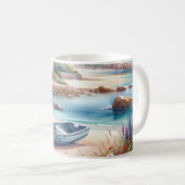 Cottage am Meer Reihenboot Blüte Kaffeetasse (VorderseiteRechts)