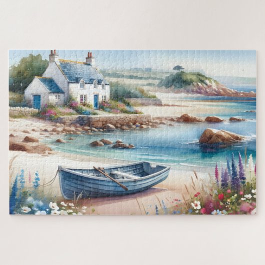 Cottage am Meer Reihenboot Blüte Puzzle (Horizontal)