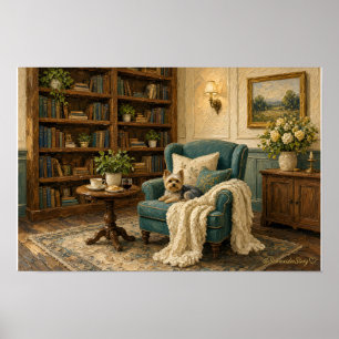 Cottage Bibliothek Yorkie Wandkunst Druck Poster