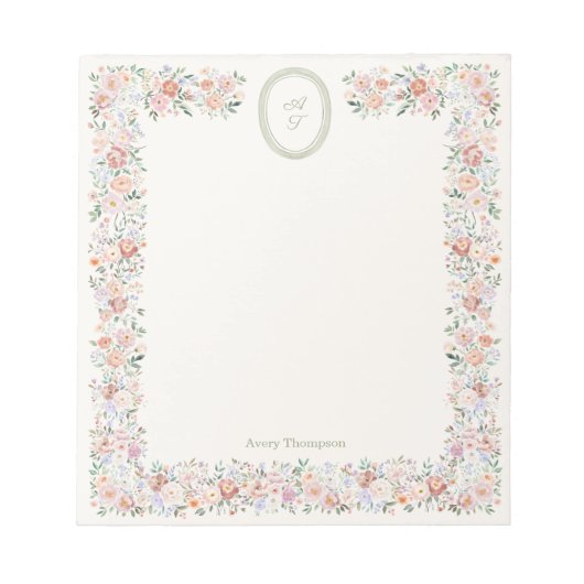 Cottage Bloom Monogramm Notizblock (Vorderseite)