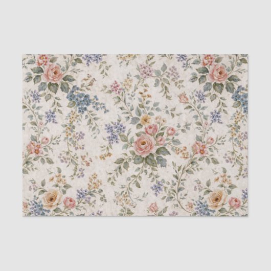 Cottage Blush Blue Floral Pattern Seidenpapier (Vorderseite)
