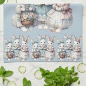 Cottage Bunny Sisters Watercolor Illustration Geschirrtuch (Gefaltet)