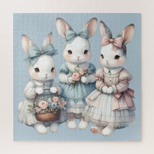 Cottage Bunny Sisters Watercolor Illustration Puzzle (Vertikal)