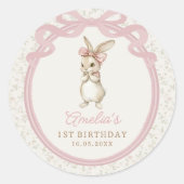 Cottage Chic Pink Bow Bunny Birthday Sticker (Vorderseite)