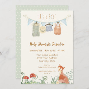 Cottage Clothesline Fox Mushrooms Babydusche Einladung