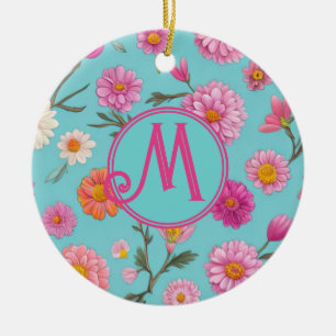 Cottage-Core-Blumen weiße Margeriten rosa Blumen Keramik Ornament