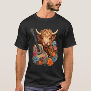 Cottage-Core-Hochland-Kuh mit akustischer Gitarre T-Shirt