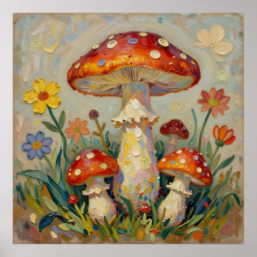  Cottage Core Mushrooms and Flowers Poster (Vorne)