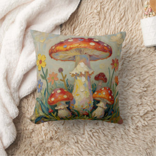 Cottage Core Pilze und Blumen Kissen