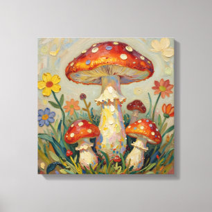 Cottage Core Pilze und Blumen Leinwanddruck
