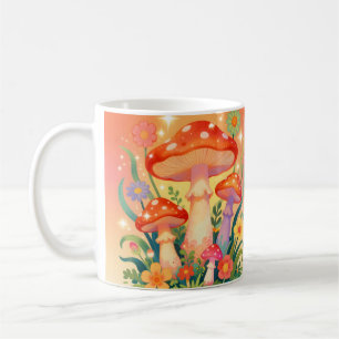 Cottage Core Pilze und Blumen Personalisiert Kaffeetasse
