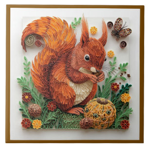 Cottage Core Quilling Rotes Eichhörnchen im Herbst Fliese