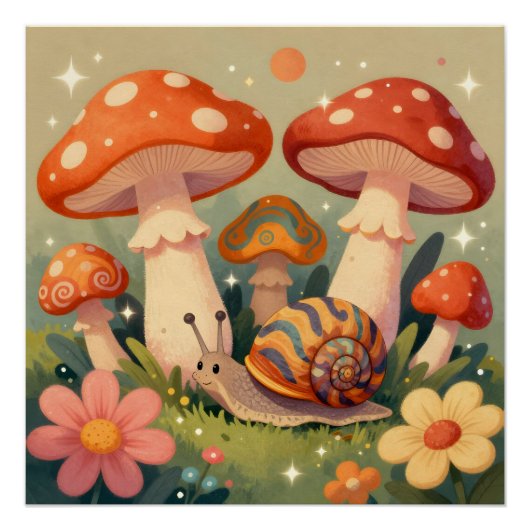 Cottage Core Snail and Musrhooms Poster (Vorderseite)