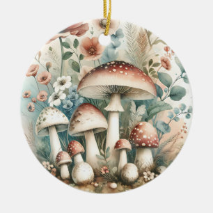Cottage Core   Vintage Pilze und Blumen  Keramik Ornament