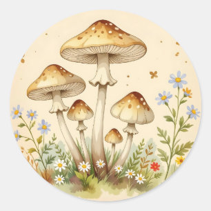 Cottage Core Vintage Pilze und Blumen Runder Aufkleber