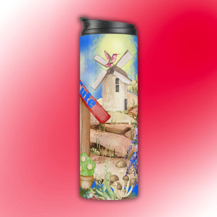 Cottage Cosy & Niedlich farbig auf blau Thermosbecher