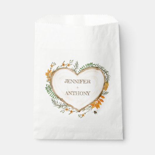 Cottage cosy Woodland Holzofenherz Hochzeit Geschenktütchen (Vorderseite)