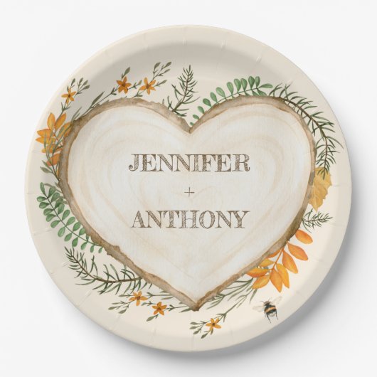 Cottage cosy Woodland Holzofenherz Hochzeit Pappteller (Vorderseite)